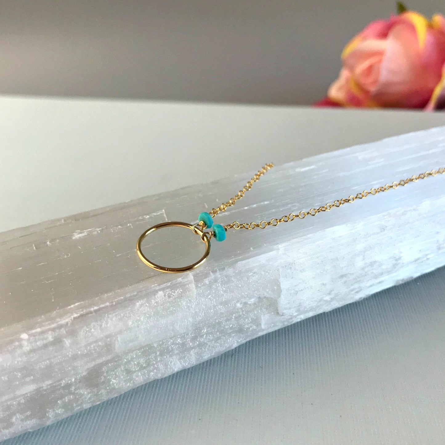 Turquoise Circle Necklace, Blue Delicate Necklace,Karma Necklace,Minimalist Layering Necklace, Eternity Necklace, Dainty Infinity Necklace