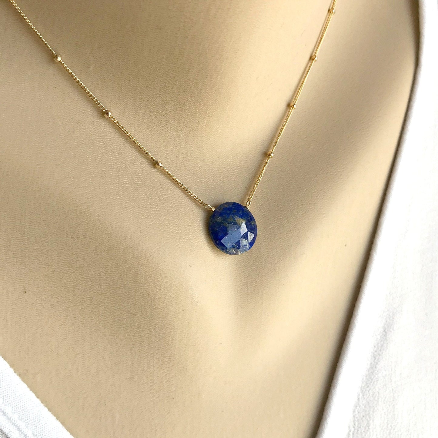 Lapis Lazuli Gold Necklace Pendant Necklace Blue Necklace Simple Necklace Dainty Necklace Women Necklace Gift for Wife Gift for Girlfriend