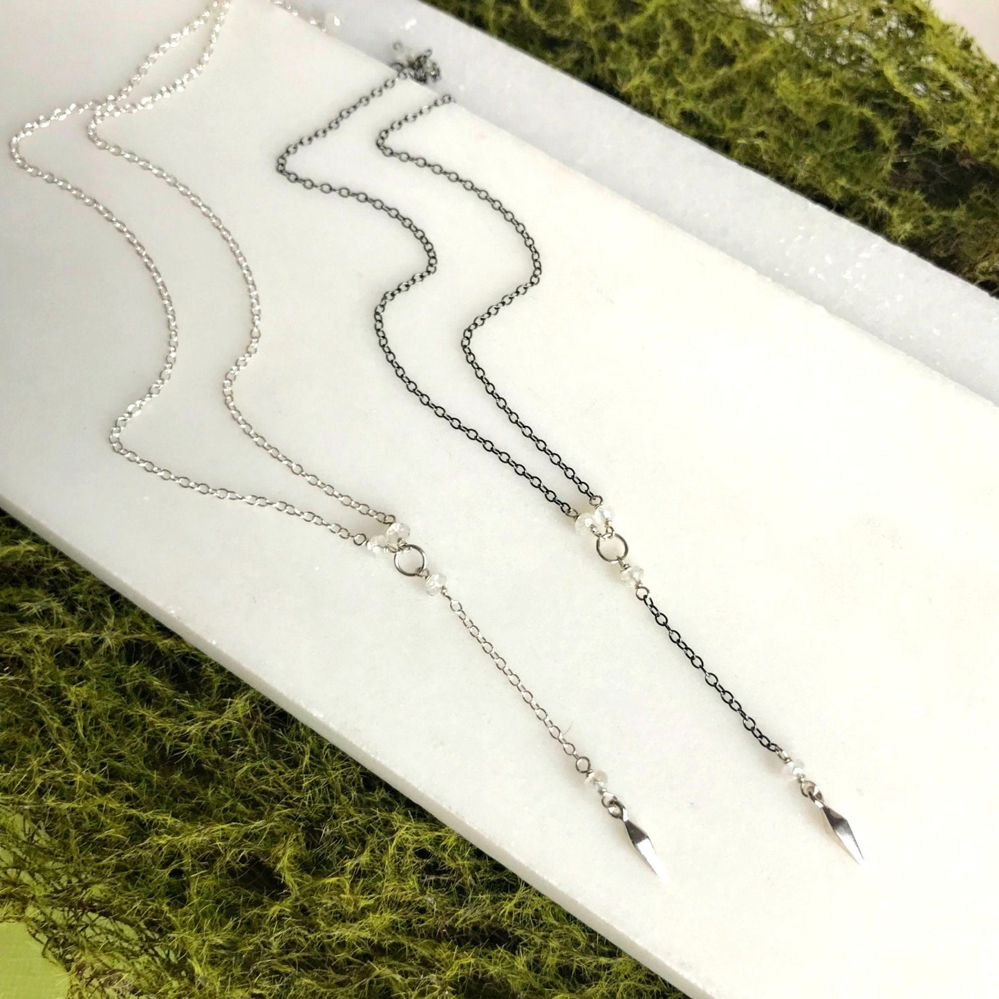 Silver Y Necklace Dainty Necklace Bohemian Jewelry Layering Necklace Short Lariat Delicate Necklace June Birthstone Bridesmaid Gift