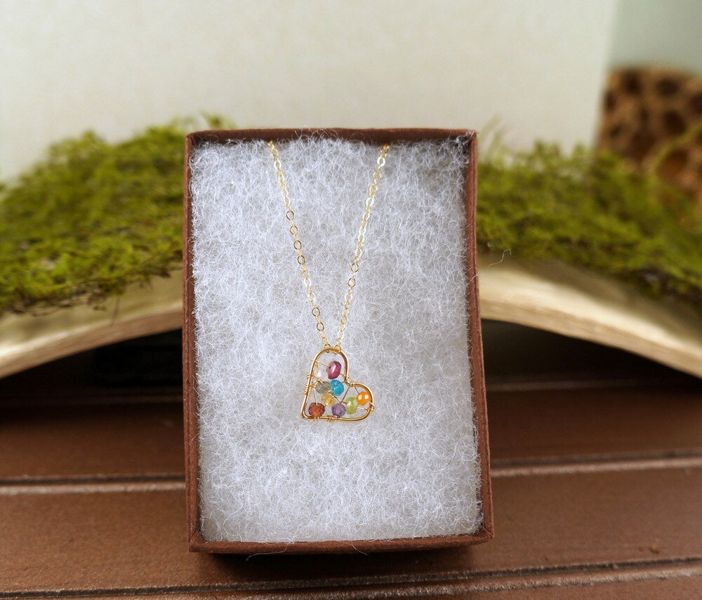 Heart Necklace Love Jewelry Heart Charm Silver Necklace Gold Necklace Heart Jewelry Gemstone Heart Gift for Her Mothers Day Gift