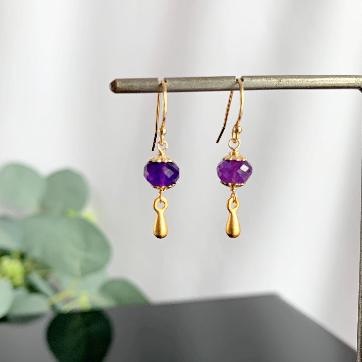 Amethyst Earrings February Birthstone Gemstone Earrings Delicate Earrings Gold Earrings Silver Earrings Gold Gift for Mom Gift for her