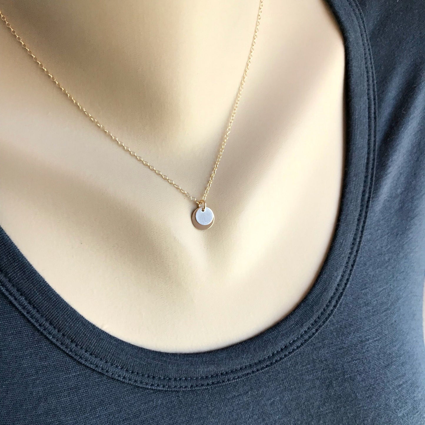 Gold Disc Necklace Silver Disc Necklace Simple Necklace Gift Necklace Everyday Necklace Choker Necklace Minimalist Necklace Gift for Mom