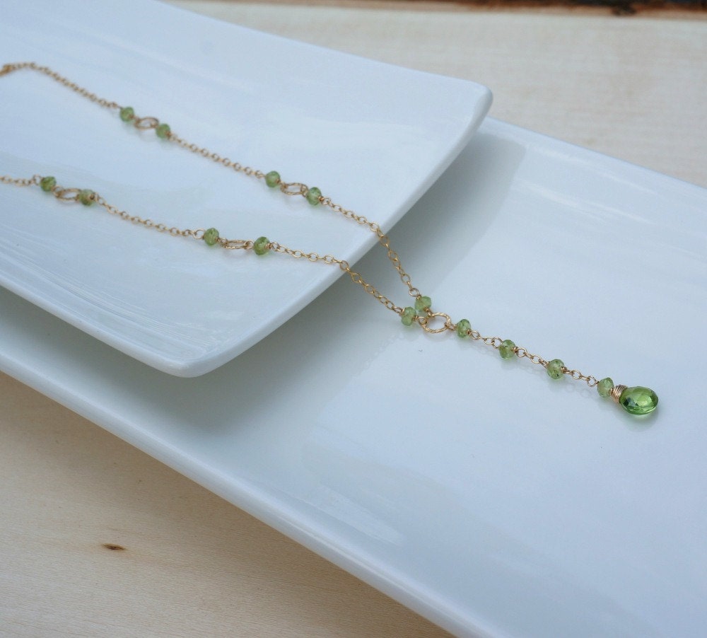 Peridot Lariat Necklace,Green Y necklace,Necklace for Women,Gemstone Lariat Necklace, Necklaces for Women,Green Dainty Necklace,Leo Gift