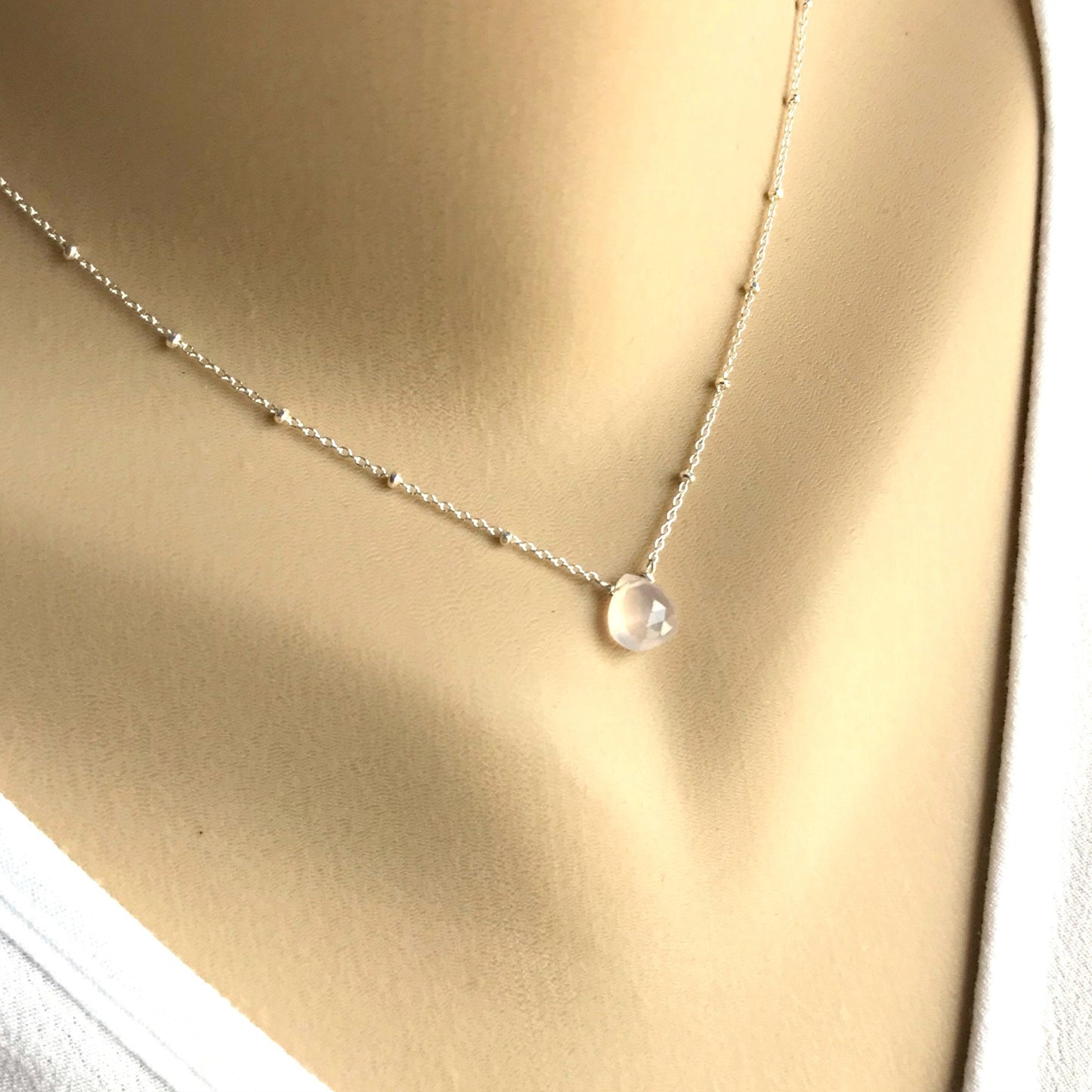 Rose Quartz Pendant October Birthstone Chakra Necklace Delicate Necklace Layering Necklace Dainty Necklace Boho Necklace Gift for her