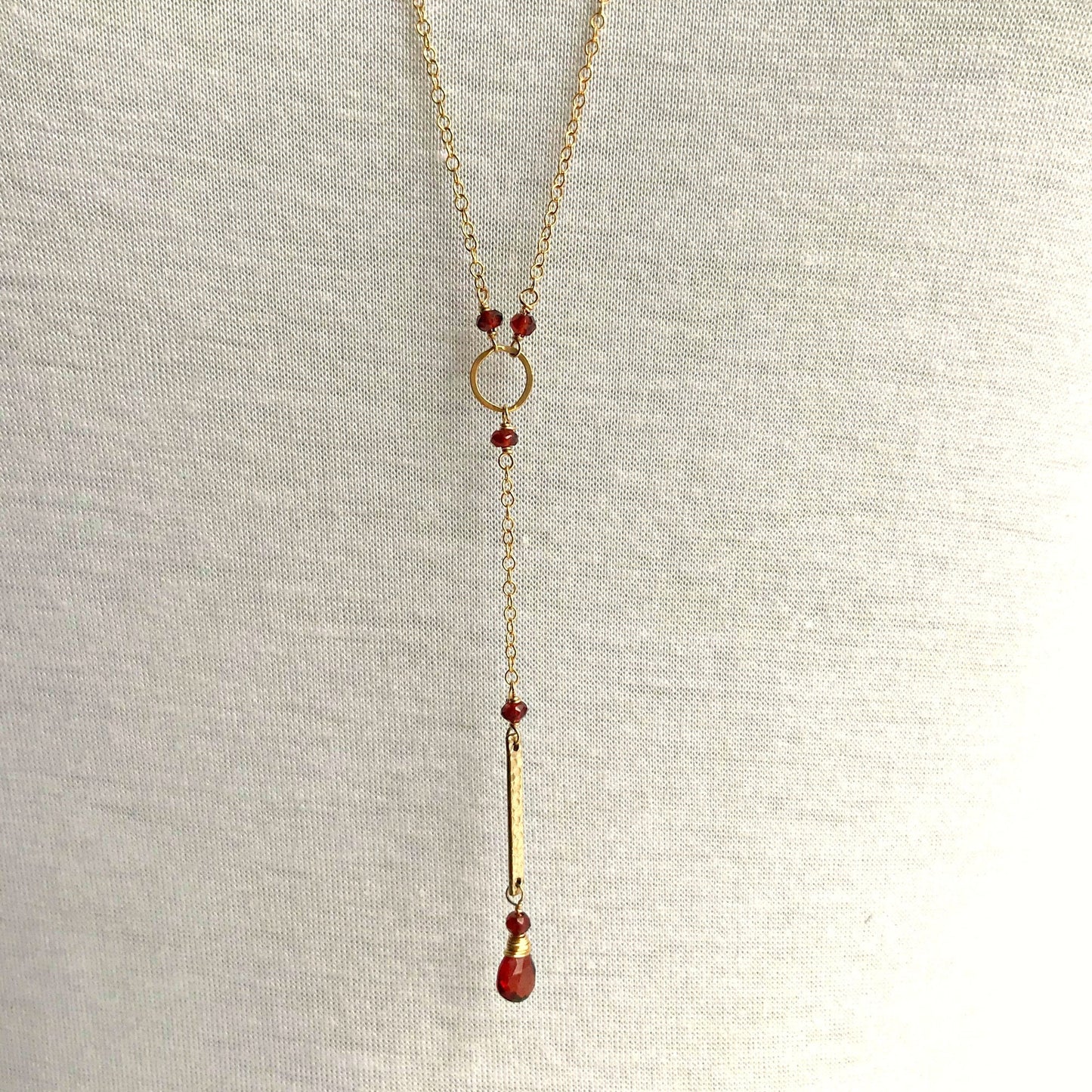 Garnet Y Necklace,January Birthstone Lariat, Dainty Gemstone Necklace, Layering Delicate Necklace, Long Bar Necklace, Cute Necklace