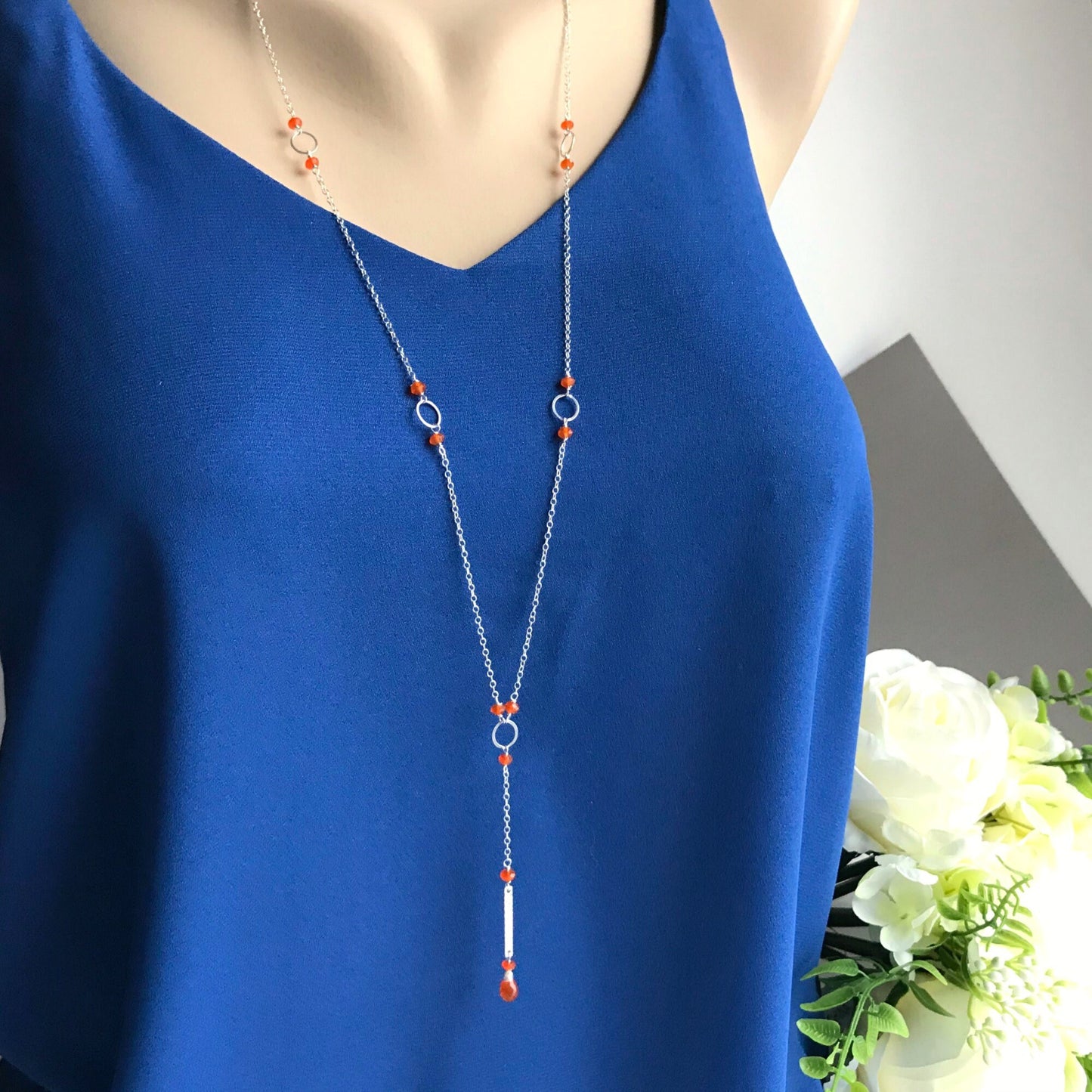 Y Necklace Carnelian Necklace Bar Necklace Dainty Necklace Orange Necklace Layering Necklace Lariat Necklace Boho Necklace Gift for Mom