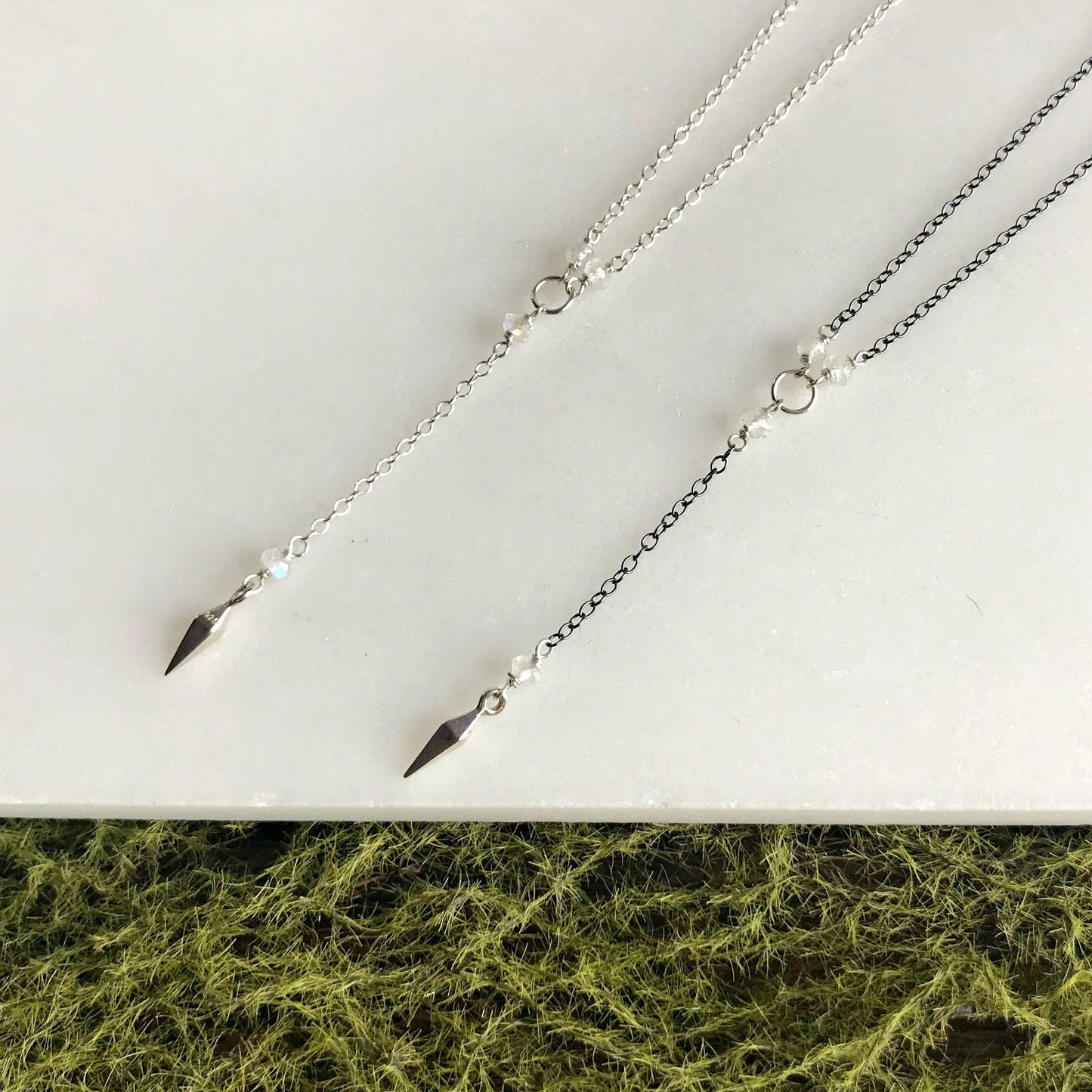 Silver Y Necklace Dainty Necklace Bohemian Jewelry Layering Necklace Short Lariat Delicate Necklace June Birthstone Bridesmaid Gift