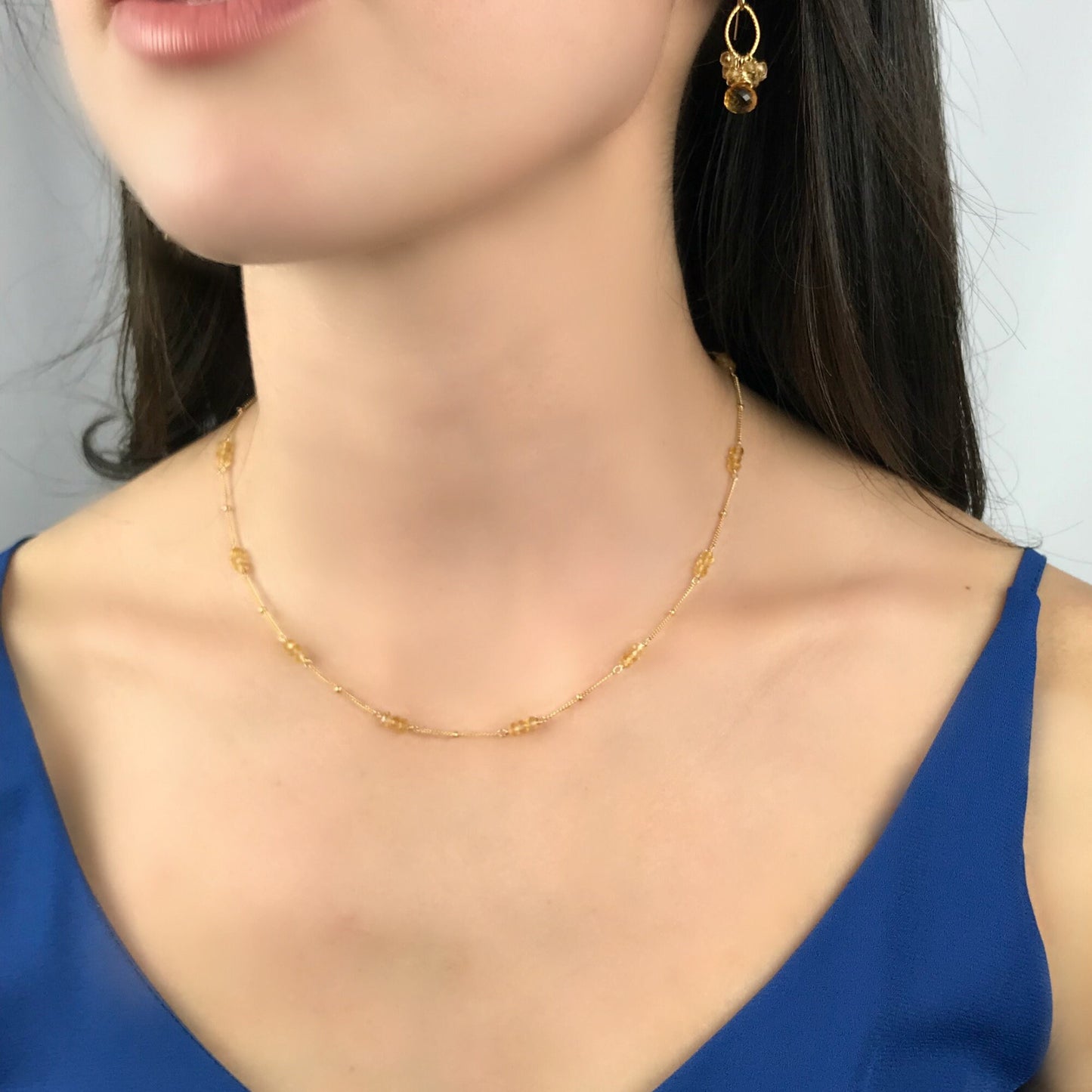 This Simple Citrine Necklace is a timeless piece that adds a touch of warmth to any outfit.