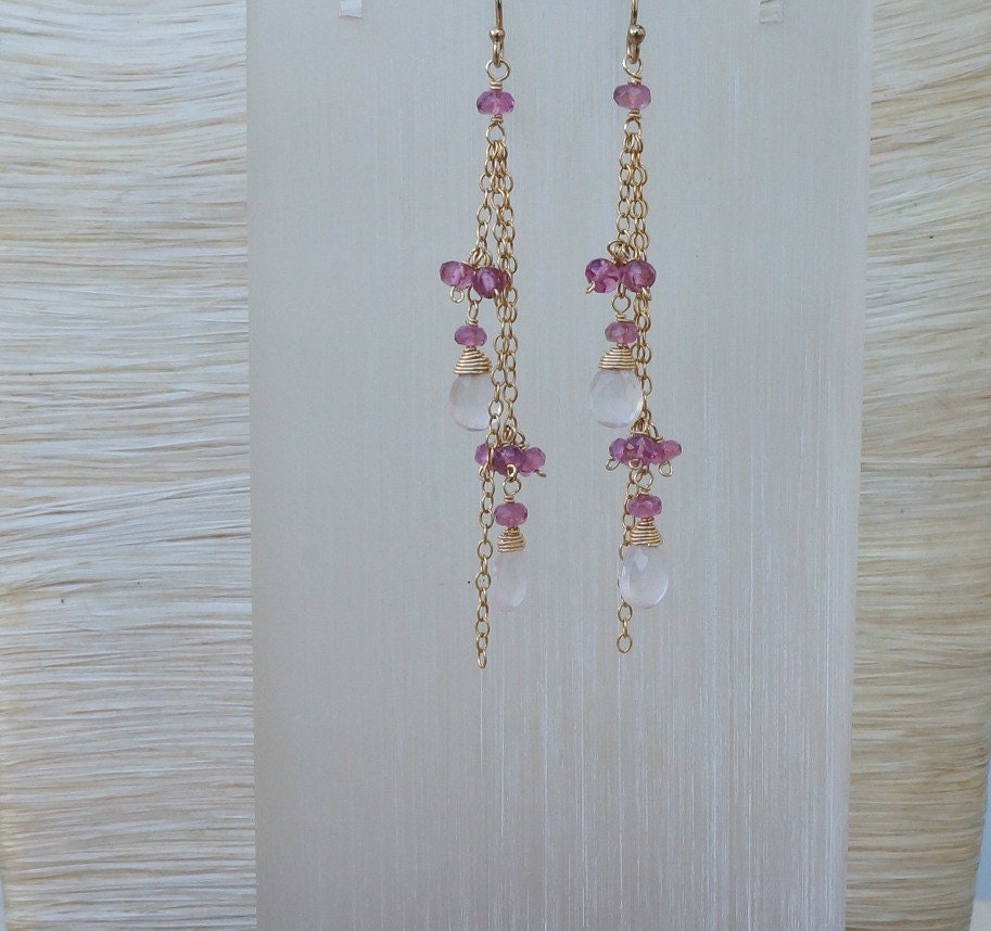 Rose Quartz Pink Tourmaline Earrings Delicate Earrings Long Earrings Drop Earrings Dangle Earrings Pink Earrings Statement Earrings