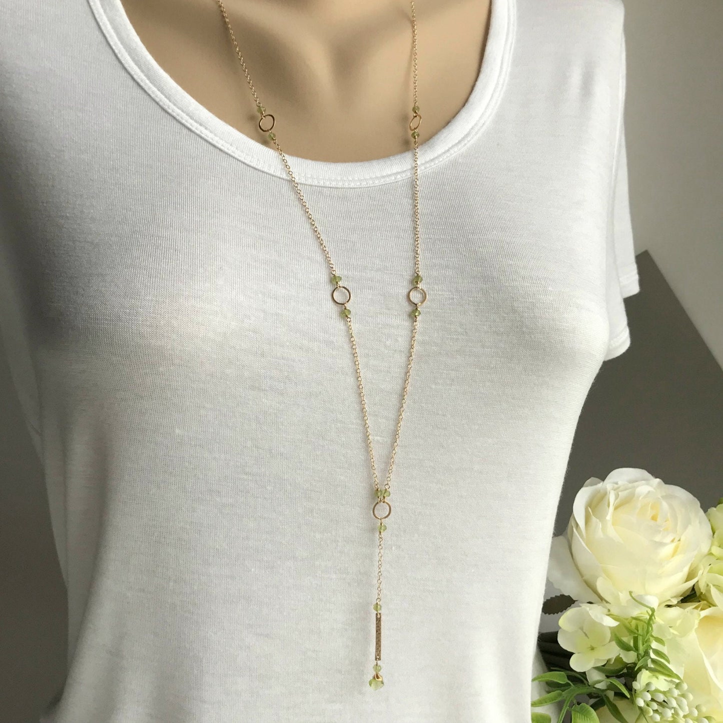 Peridot Gemstone Y Necklace,August Birthstone Jewelry,Simple and Delicate Layering Necklace,Elegant Minimalist Jewelry,Layering Y Necklace
