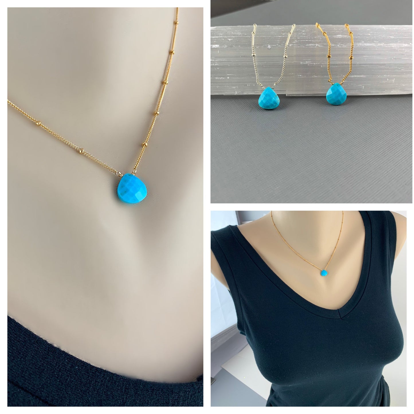 Turquoise Necklace December Birthstone Simple Necklace Blue Necklace Layering Necklace Delicate Necklace Minimalist Necklace Gift for Mom