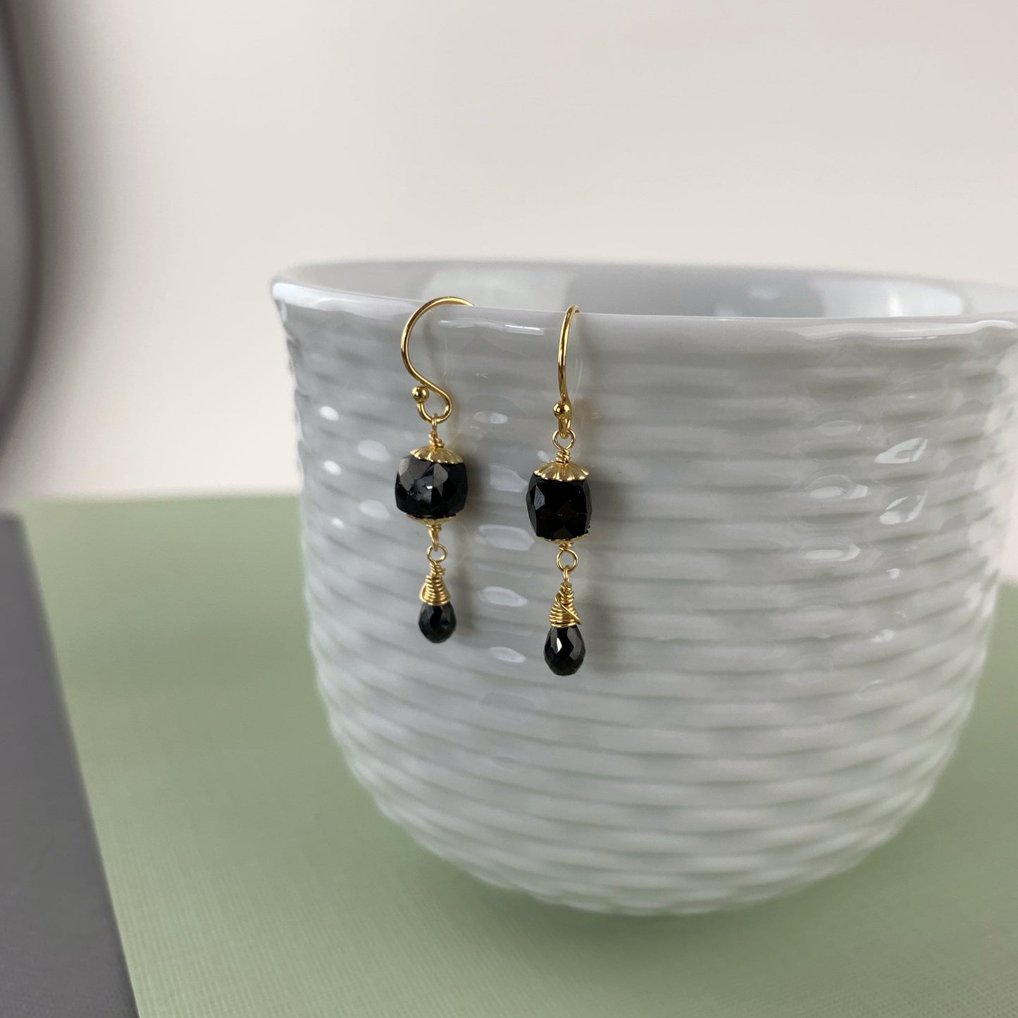 Black Earrings Dainty Earrings Gemstone Earrings Gold Earrings Women Earrings Gift for Mom Gift for Sister Black and Gold Black Jewelry
