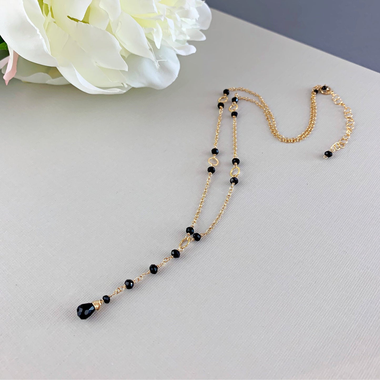 Black Y Necklace,Black and Gold Lariat,Delicate Women Necklace,Necklace for Women,Drop Necklace,Gold Y Necklace,Gemstone Necklace