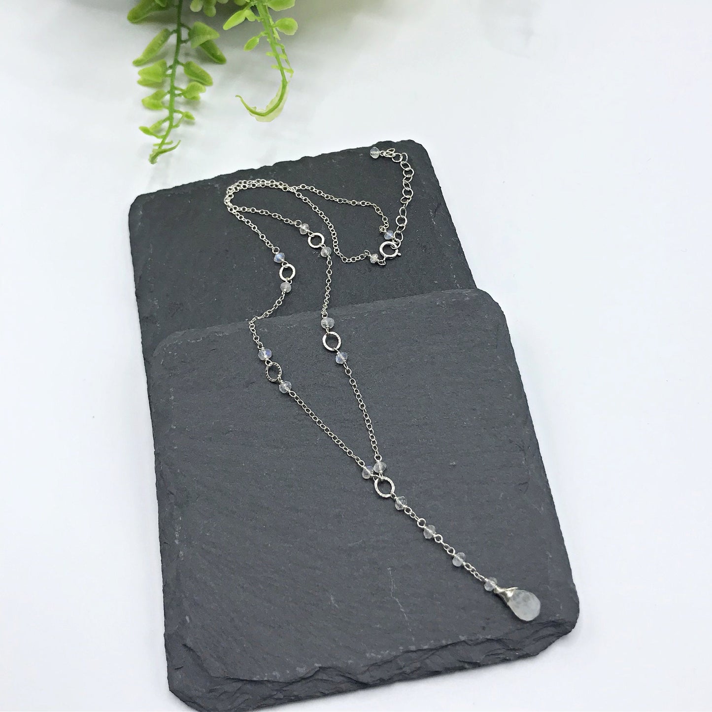 Dainty Moonstone Necklace,June Birthstone Jewelry,Layering Necklace, Drop Layering Necklace,Simple Y Necklace,White Drop Necklace