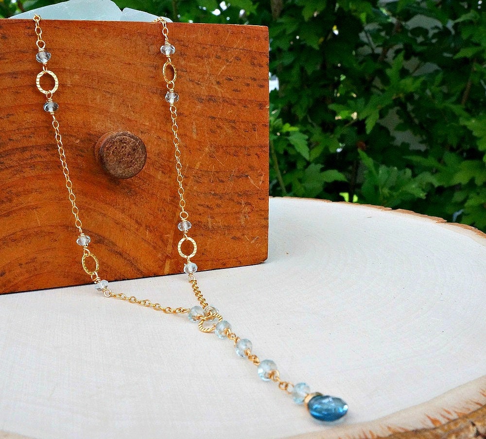 Blue Topaz Necklace Aquamarine Necklace Y Necklace March Birthstone Boho Necklace Lariat Necklace December Birthstone Statement Necklace