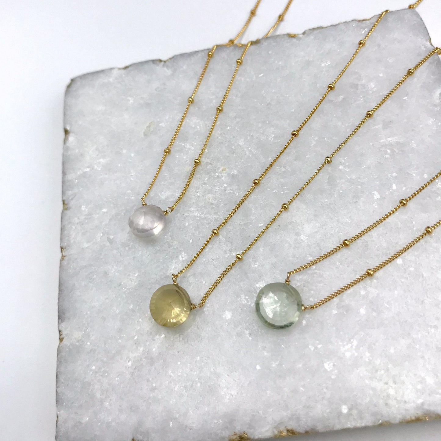Rose Quartz Necklace Green Amethyst Necklace Citrine Necklace Gemstone Necklace Layering Necklace Gold Necklace Women Necklace Rose Necklace