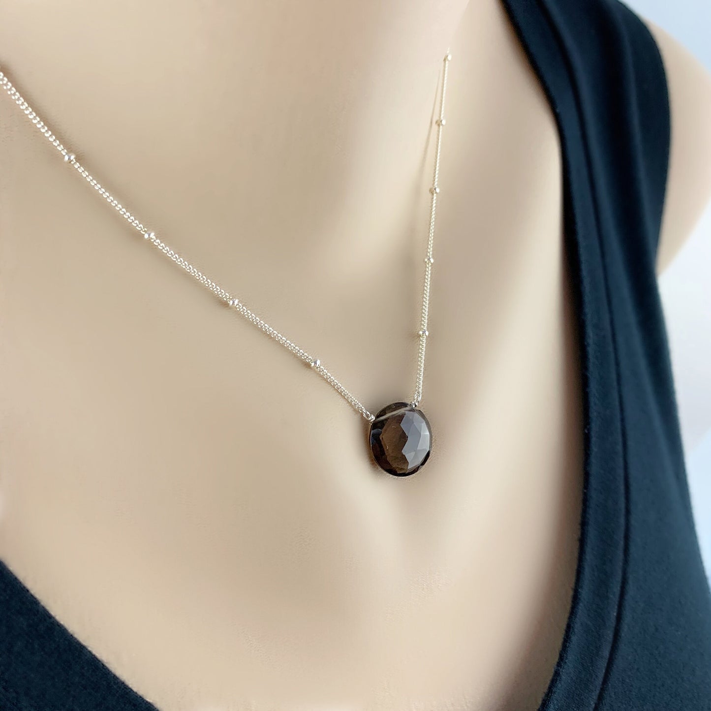Smoky Quartz Pendant Simple Necklace Minimalist Necklace Necklace for Women Gemstone Necklace Layering Necklace Dainty Necklace Gift for Her