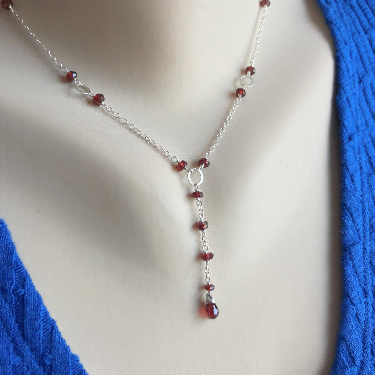 Garnet Y Necklace,January Birthstone, Gemstone Lariat Necklace,Simple Layering Garnet Necklace, Gold Drop Y Necklace,Garnet Lariat Necklace