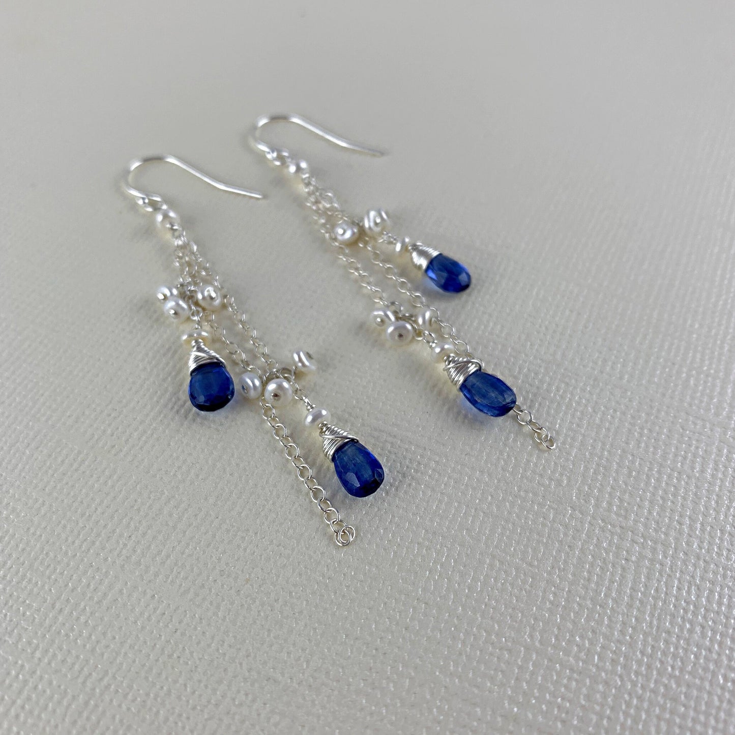Tassel Earrings Kyanite Earrings Blue Earrings Long Earrings Gemstone Earrings Cluster Earrings Teardrop Earrings Pearl Earrings