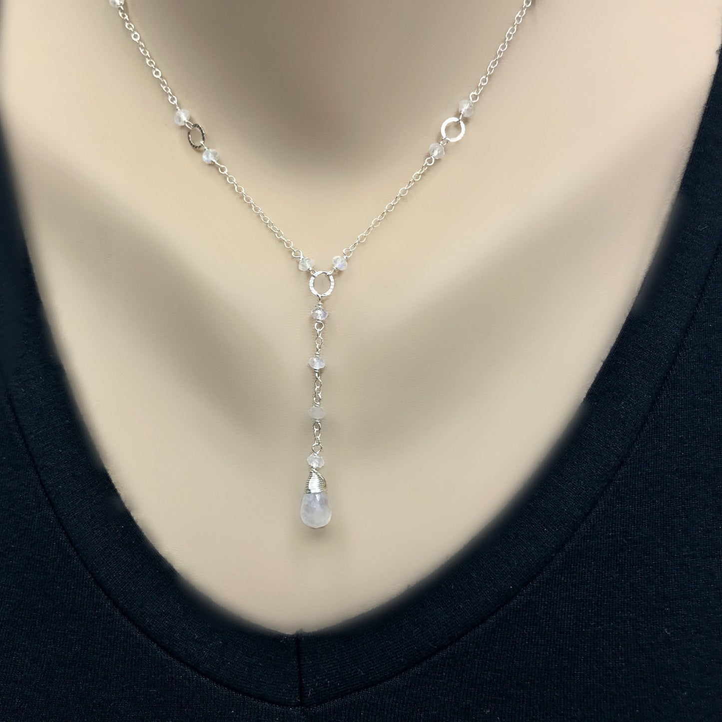 Dainty Moonstone Necklace,June Birthstone Jewelry,Layering Necklace, Drop Layering Necklace,Simple Y Necklace,White Drop Necklace