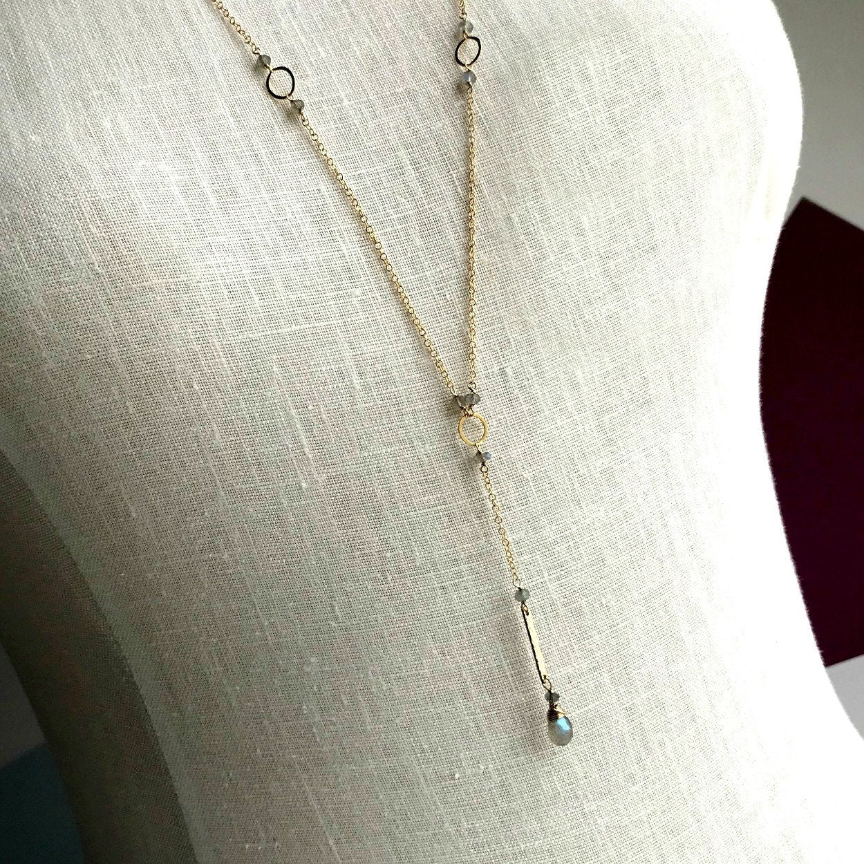 Labradorite Necklace Y Necklace Lariat Necklace Layering Necklace Dainty Necklace Gemstone Necklace Delicate Necklace Valentine's Day