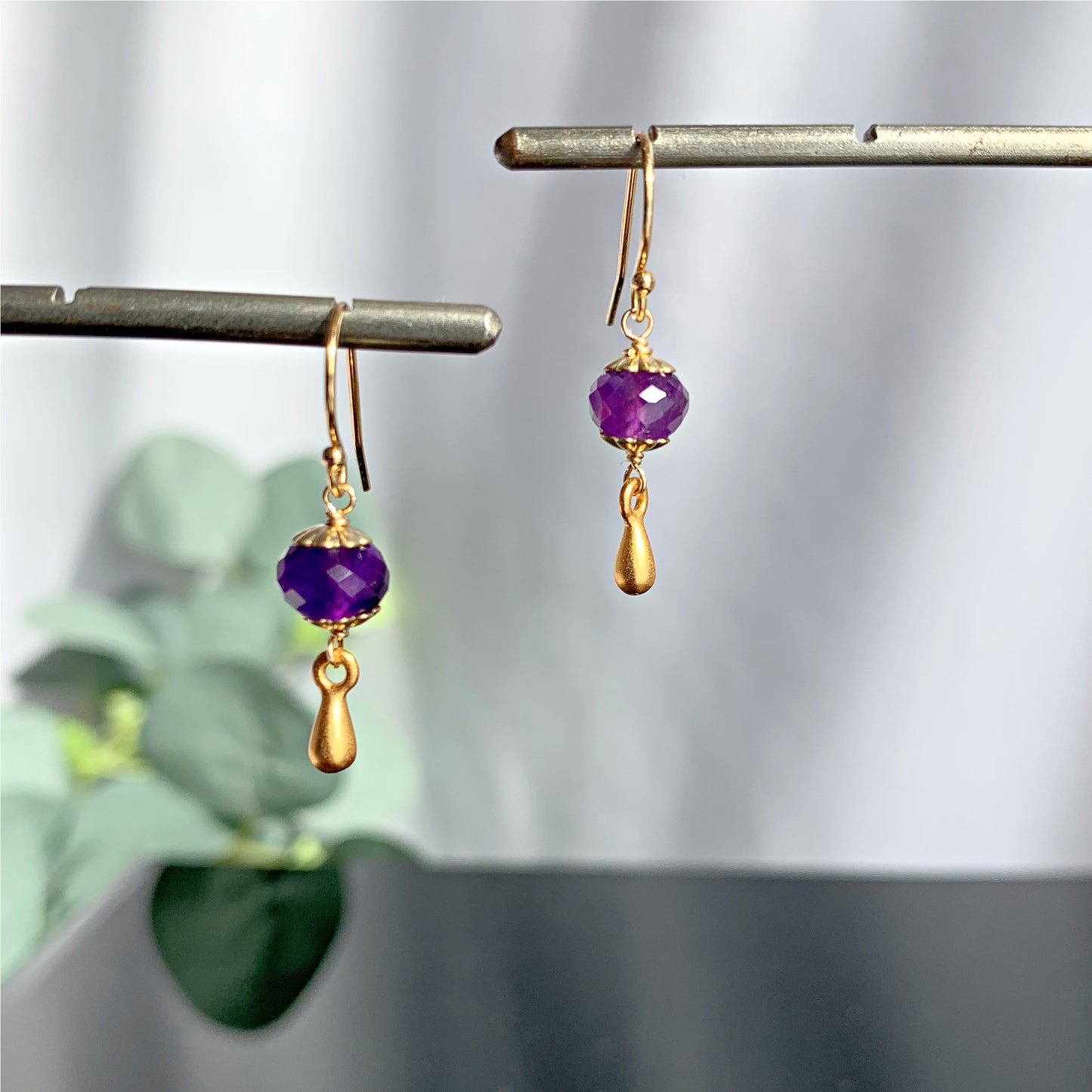 Amethyst Earrings February Birthstone Gemstone Earrings Delicate Earrings Gold Earrings Silver Earrings Gold Gift for Mom Gift for her
