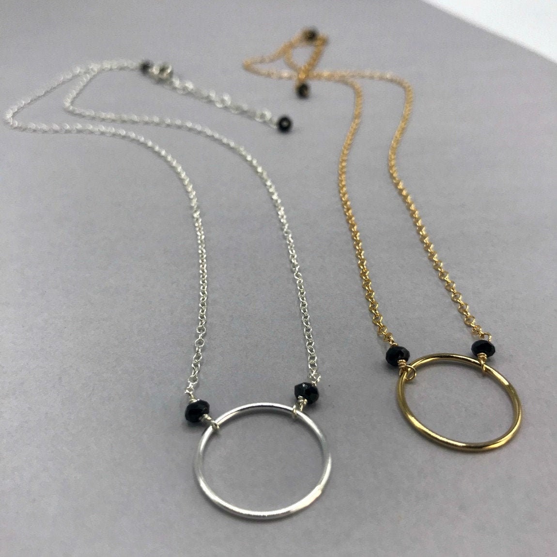Black Spinel Necklace Circle Necklace Dainty Necklace Eternity Necklace Karma Necklace Layering Necklace Minimalist Necklace Gift for Mom