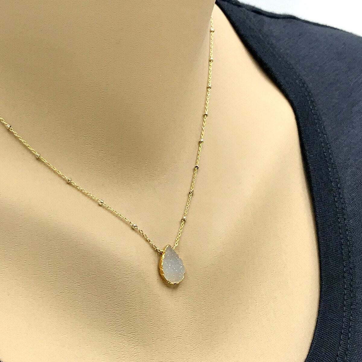 White Druzy Necklace Layering Necklace Delicate Necklace Bridesmaid Gift Gift for Mom Everyday Necklace Choker Necklace Druzy Necklace