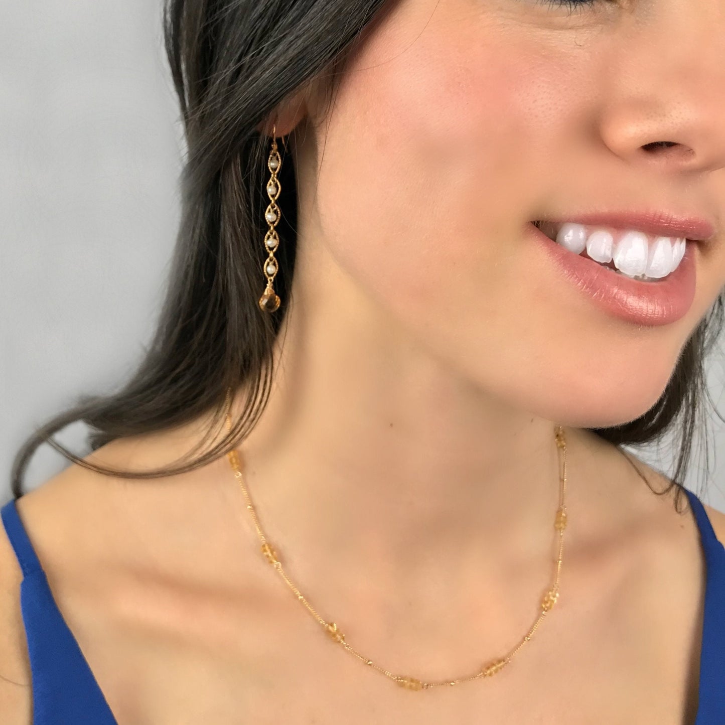 This minimalist Citrine gemstone choker pairs beautifully with longer necklaces or other jewelry