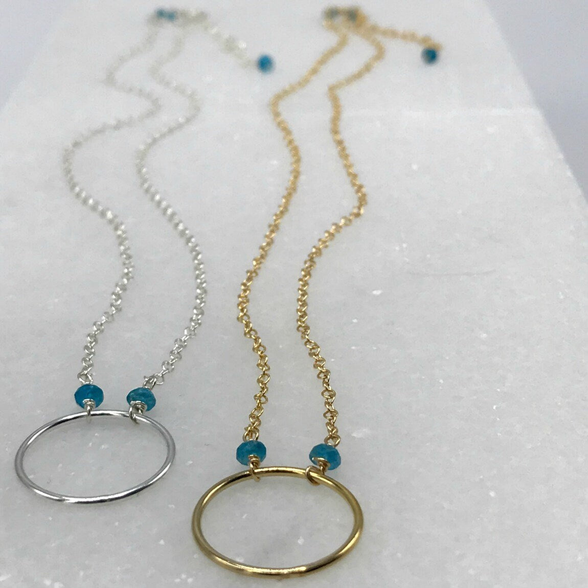 Neon Apatite Necklace Circle Necklace Eternity Necklace Karma Necklace Blue Jewelry Dainty Necklace Delicate Necklace Everyday Necklace