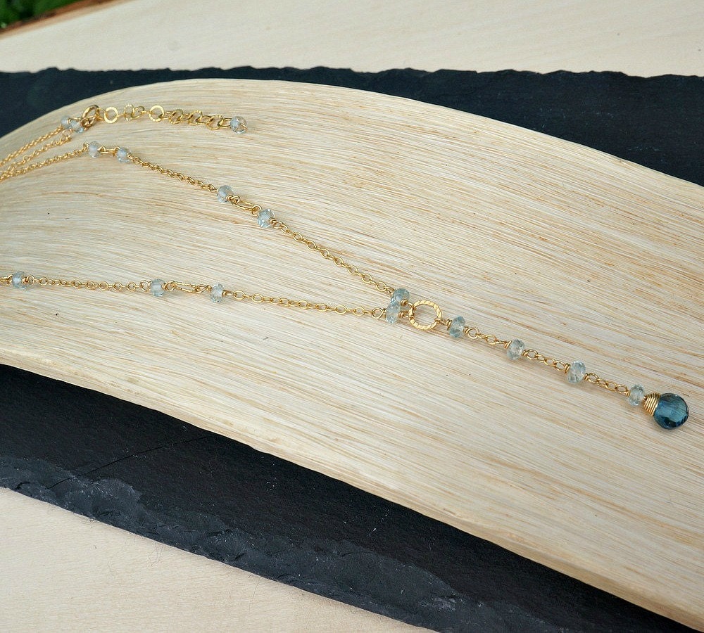 Blue Topaz Necklace Aquamarine Necklace Y Necklace March Birthstone Boho Necklace Lariat Necklace December Birthstone Statement Necklace