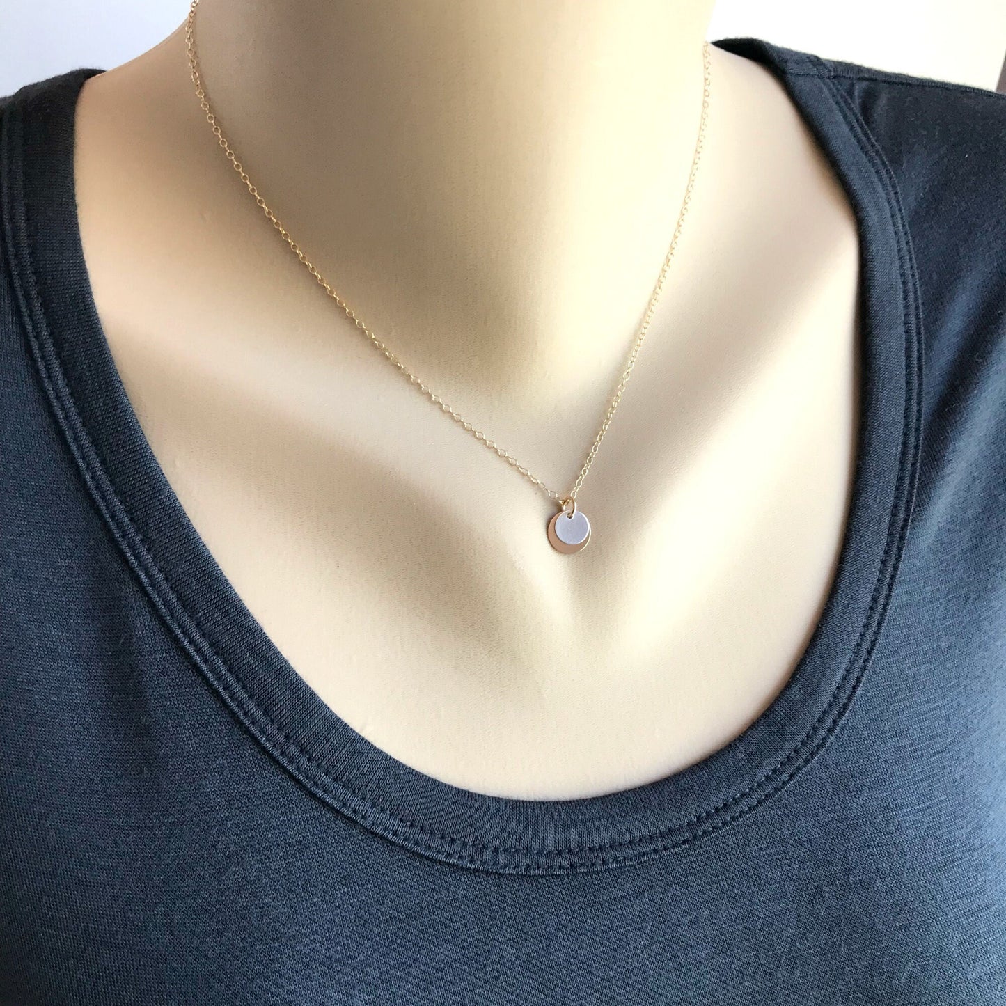 Gold Disc Necklace Silver Disc Necklace Simple Necklace Gift Necklace Everyday Necklace Choker Necklace Minimalist Necklace Gift for Mom