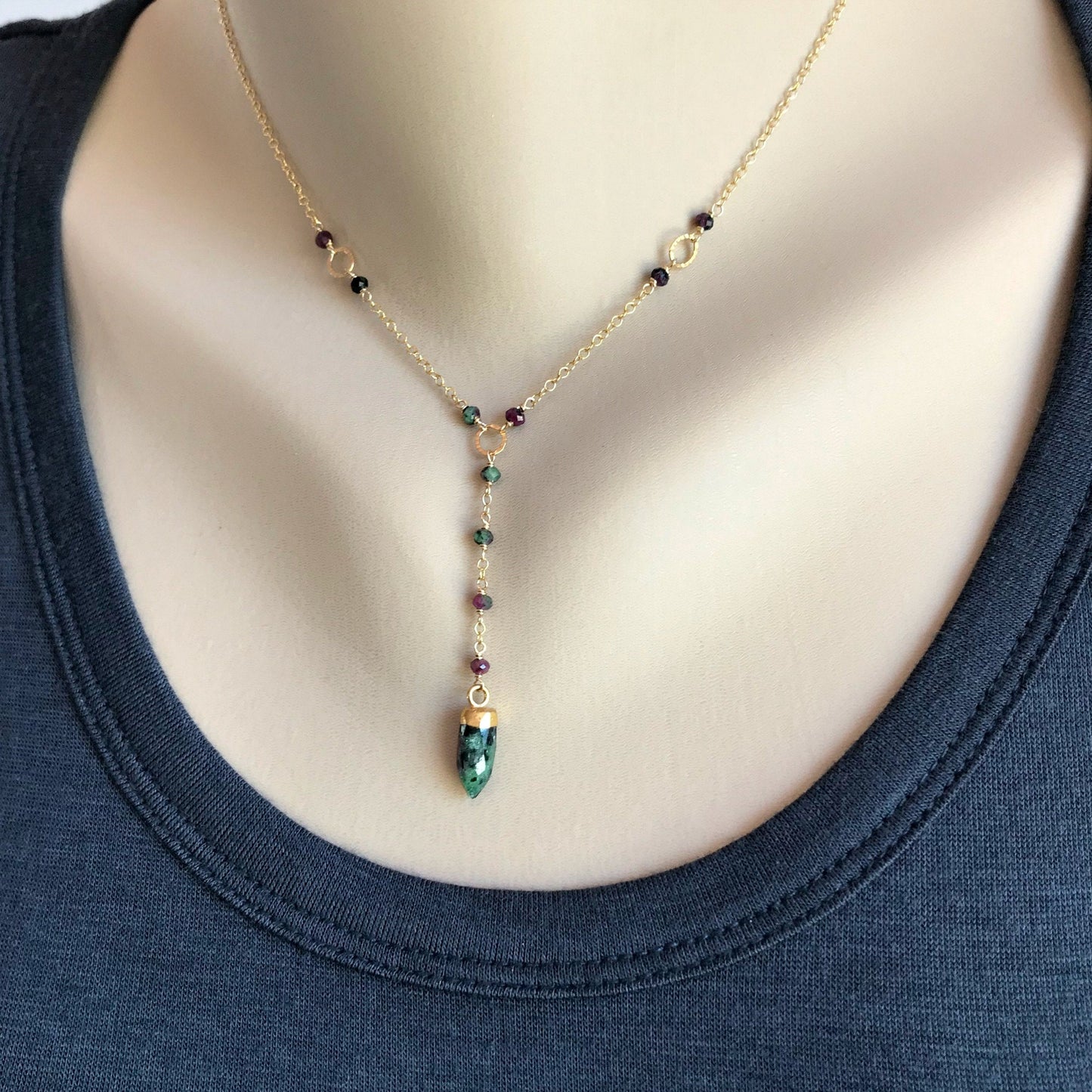 Y Necklace Gold Opal Necklace October Birthstone Delicate Necklace Short Y Necklace Dainty Necklace Layering Necklace Green Jewelry