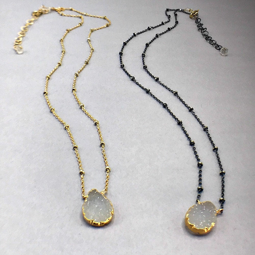 White Druzy Necklace Layering Necklace Delicate Necklace Bridesmaid Gift Gift for Mom Everyday Necklace Choker Necklace Druzy Necklace