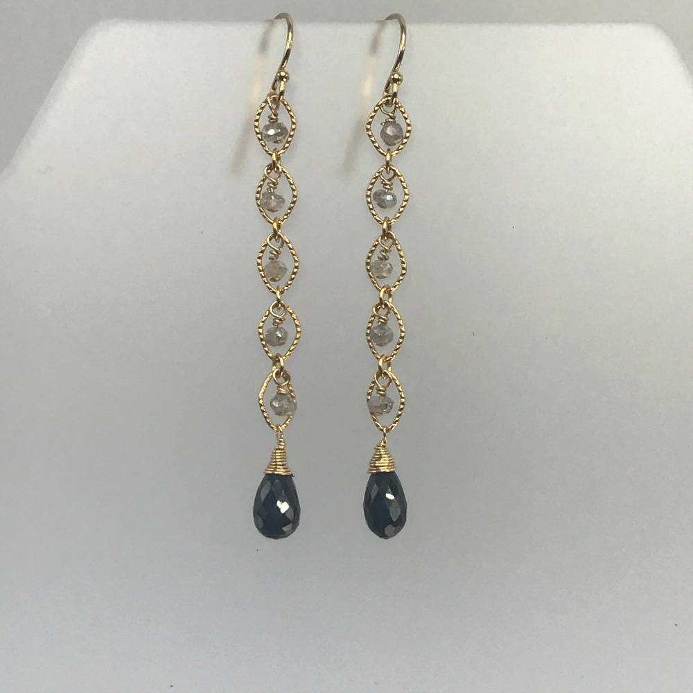 Dangle Earrings,Black Earring Labradorite Earrings,Long Earrings,Linear Earring,Earrings for Women,Delicate Earrings,Gemstone Earrings