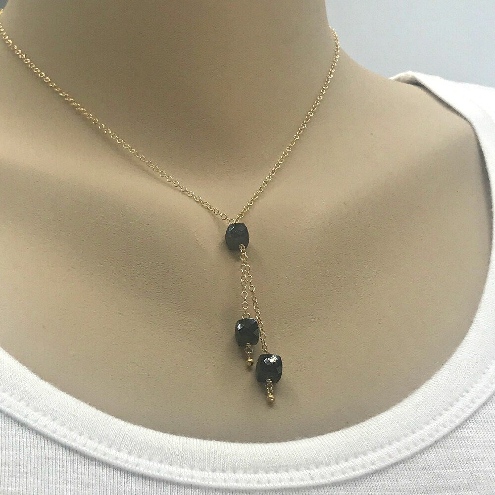 Lariat Necklace Black Spinel Necklace Y Necklace Drop Necklace Black Gemstone Necklace Elegant Necklace Gift for Her Handmade Necklace