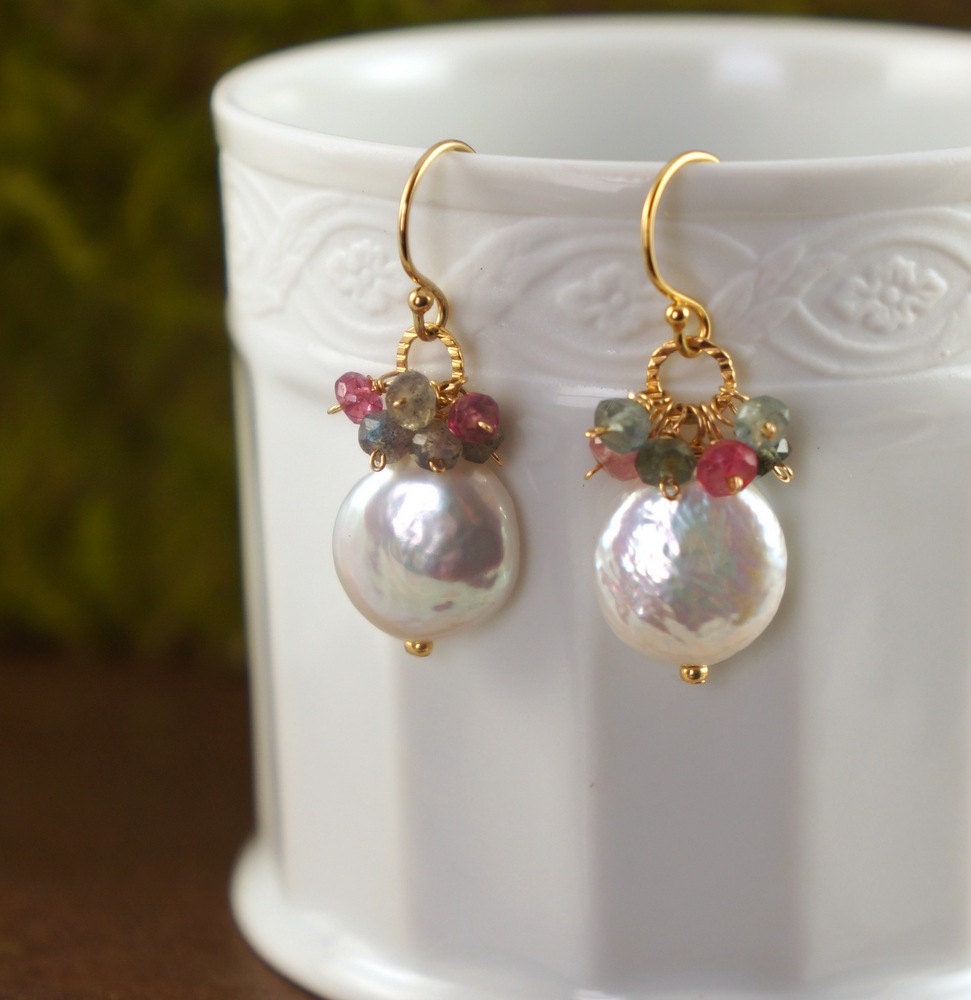 Pearl Earrings Dainty Earrings Cluster Earrings Dangle Earrings Gemstone Earrings Boho Earrings Statement Earrings Mother's day Gift