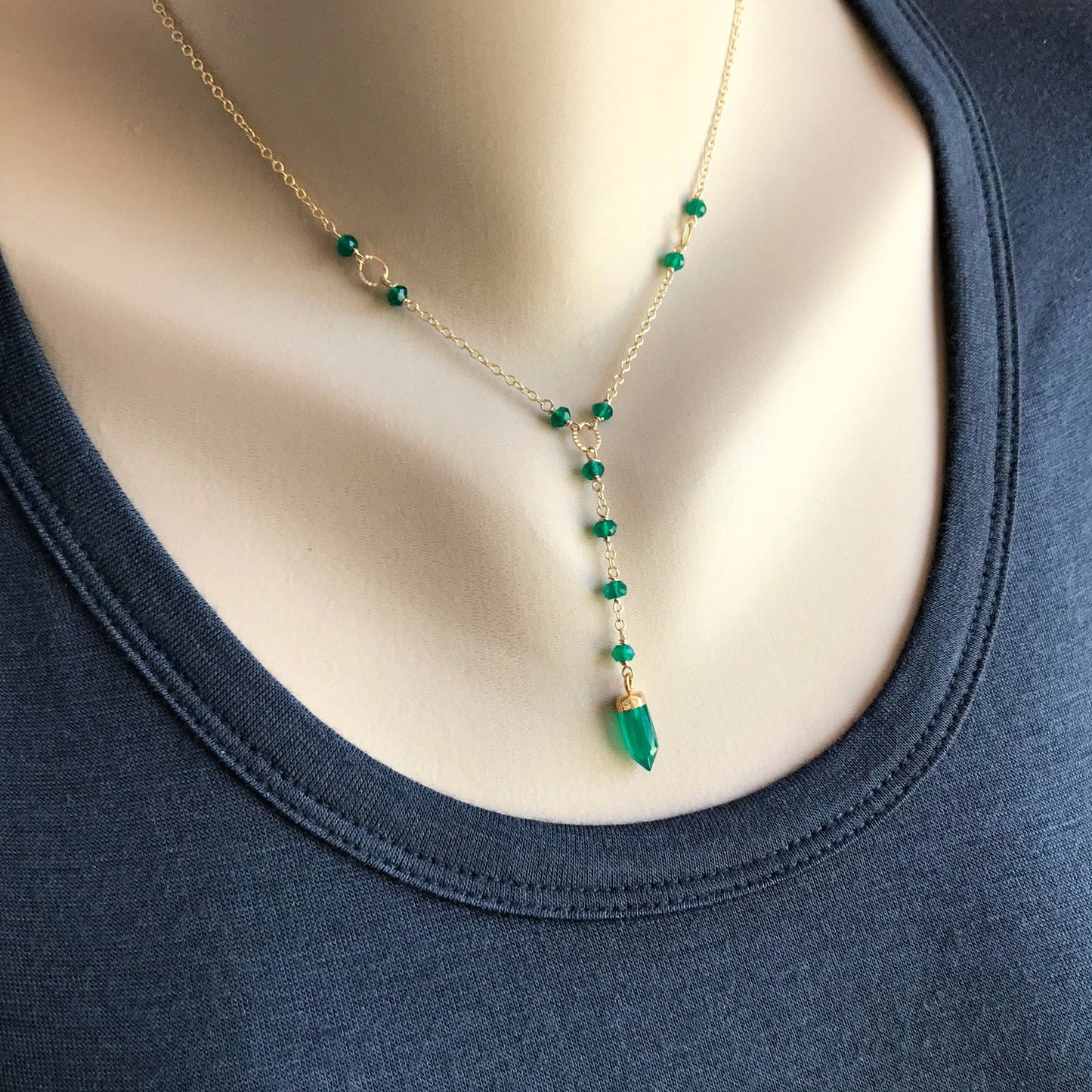 Y Necklace Gold Opal Necklace October Birthstone Delicate Necklace Short Y Necklace Dainty Necklace Layering Necklace Green Jewelry