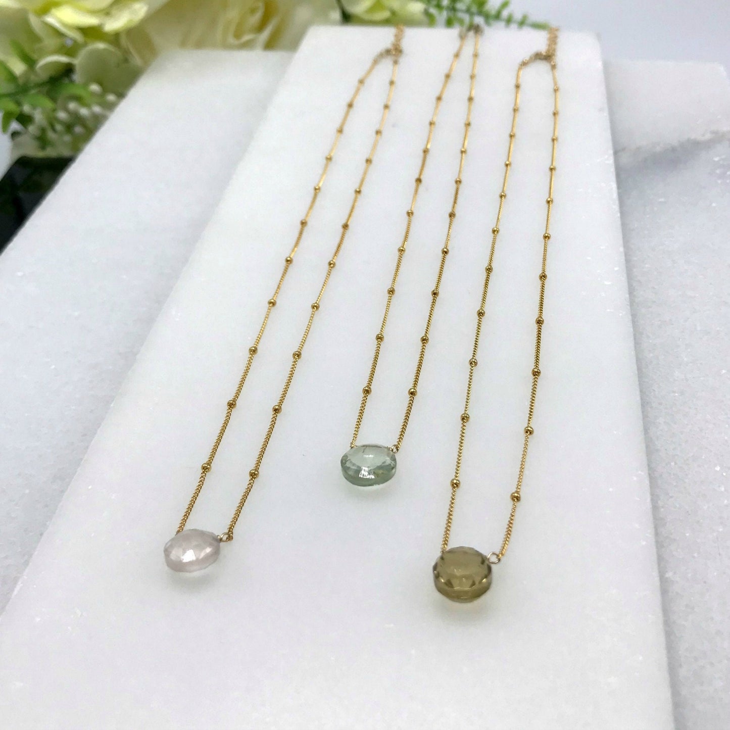 Rose Quartz Necklace Green Amethyst Necklace Citrine Necklace Gemstone Necklace Layering Necklace Gold Necklace Women Necklace Rose Necklace