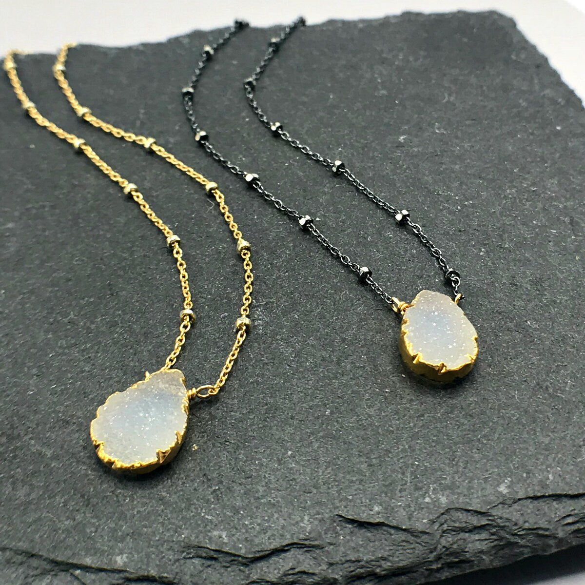 White Druzy Necklace Layering Necklace Delicate Necklace Bridesmaid Gift Gift for Mom Everyday Necklace Choker Necklace Druzy Necklace