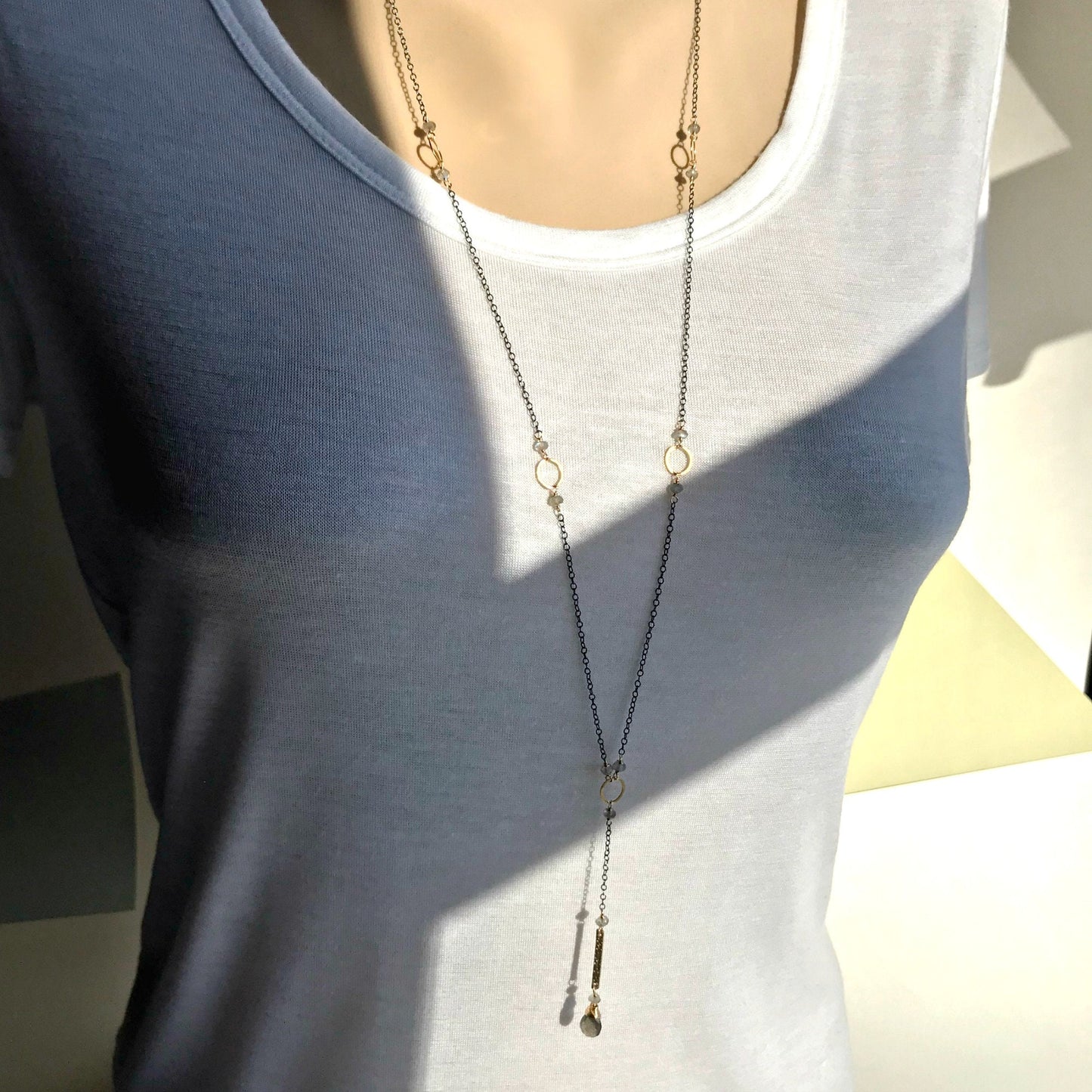 Labradorite Necklace Y Necklace Lariat Necklace Layering Necklace Dainty Necklace Gemstone Necklace Delicate Necklace Valentine's Day