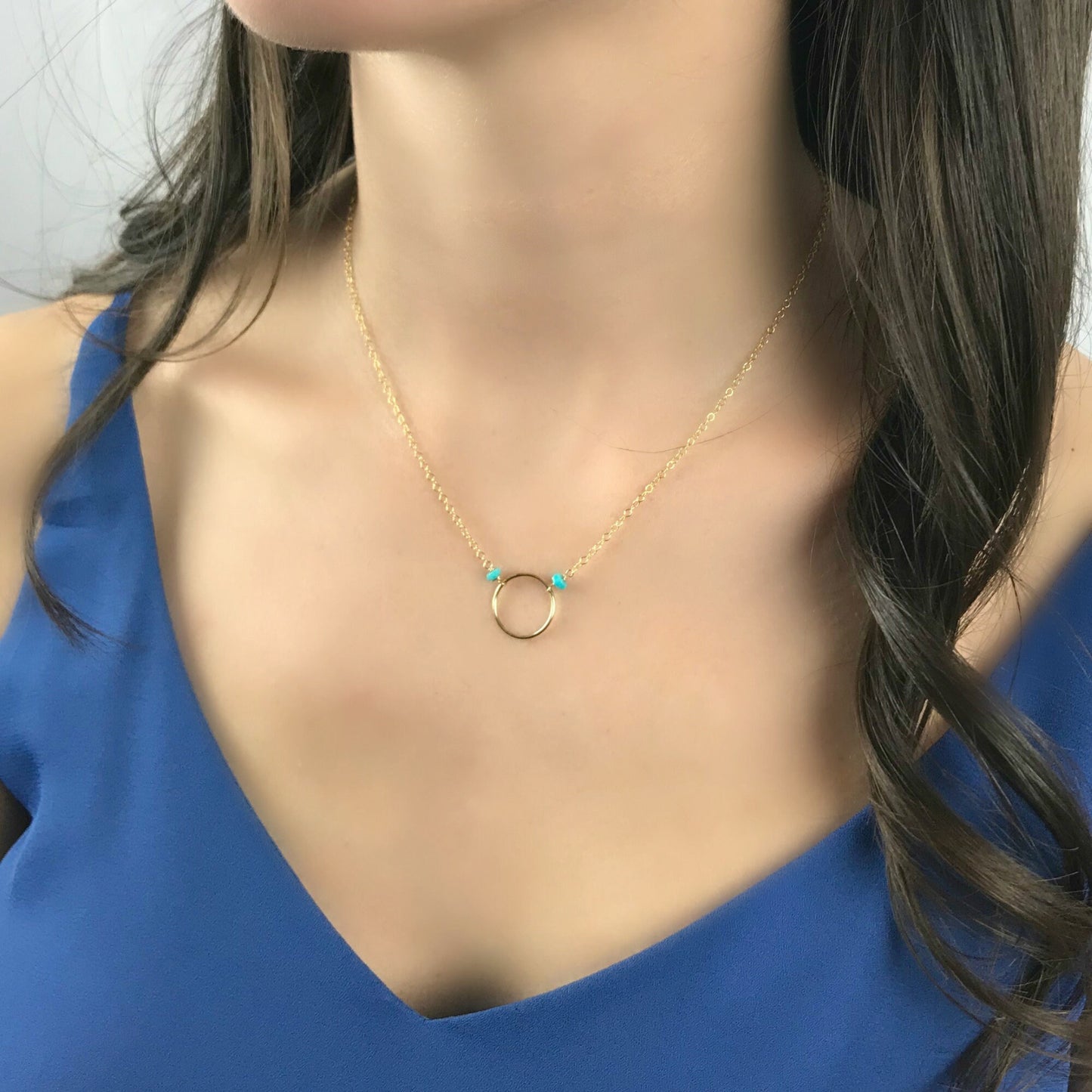 Turquoise Circle Necklace, Blue Delicate Necklace,Karma Necklace,Minimalist Layering Necklace, Eternity Necklace, Dainty Infinity Necklace