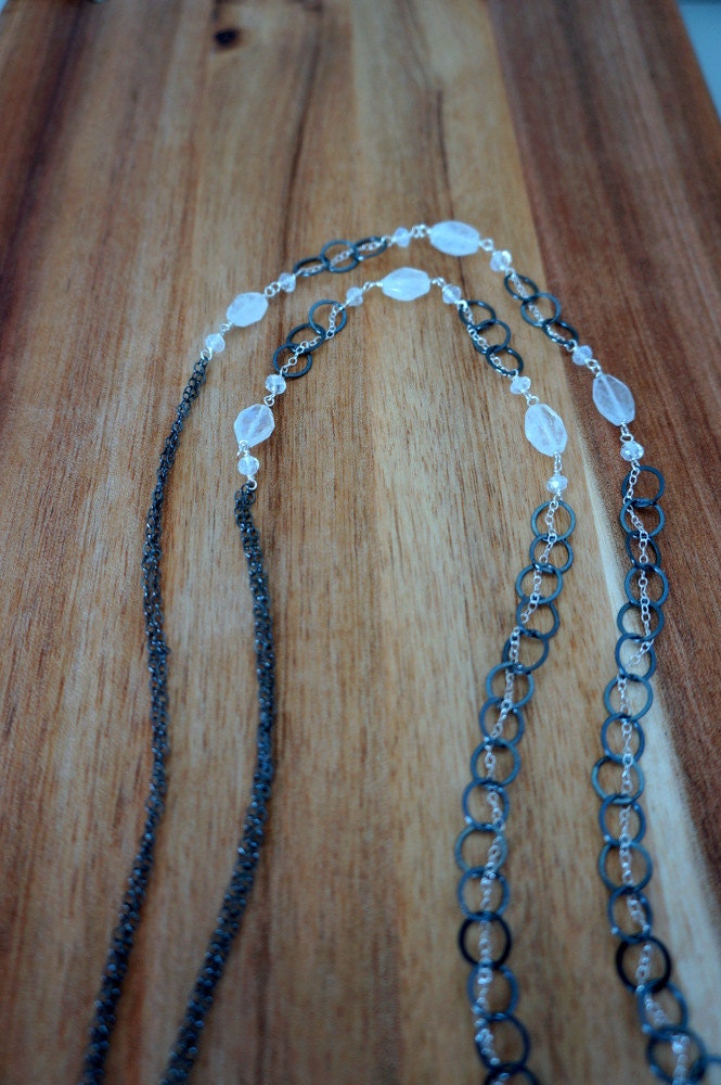 Moonstone Necklacen,Long Necklace,Oxidized Silver,Black and White,Layering Necklace,Everyday Jewelry,Gemstone Necklace,Necklaces for Women