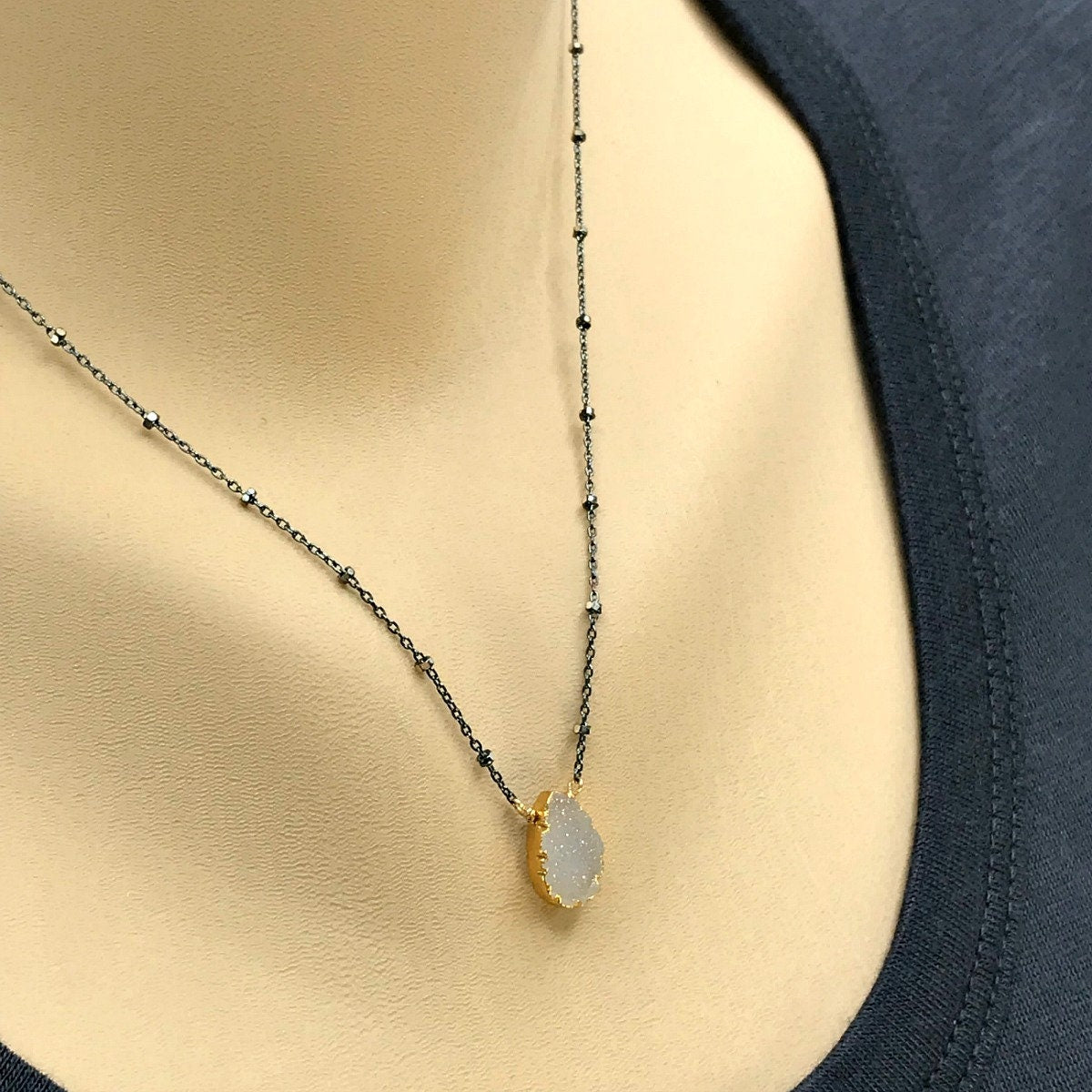 White Druzy Necklace Layering Necklace Delicate Necklace Bridesmaid Gift Gift for Mom Everyday Necklace Choker Necklace Druzy Necklace