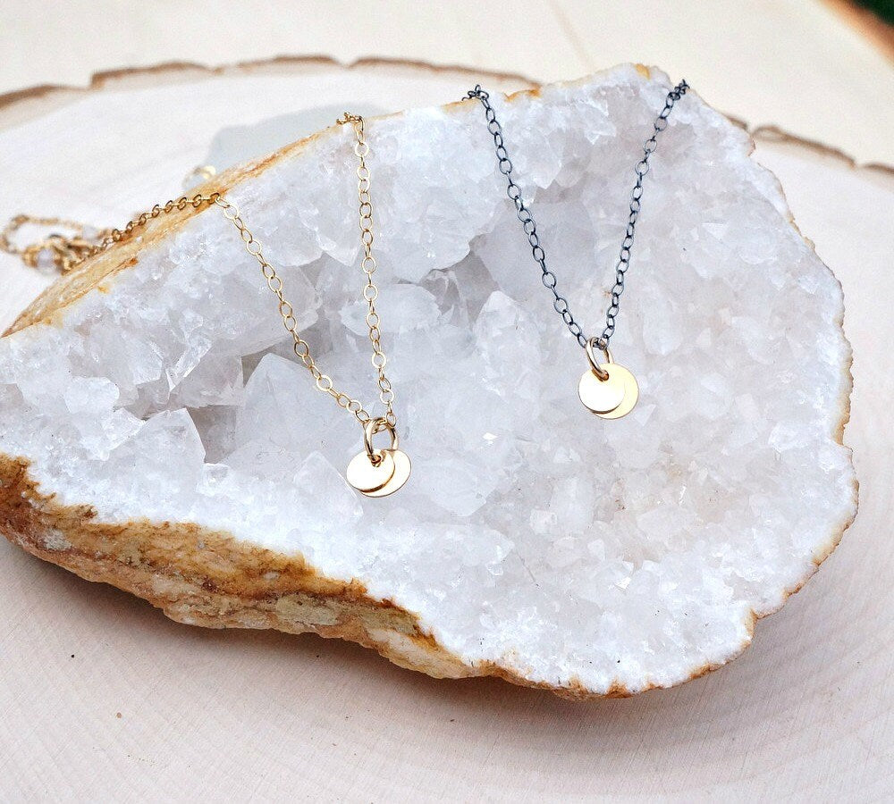 Gold Disc Silver Disc Necklace Tiny Necklace Small Necklace Layering Necklace Everyday Necklace Simple Necklace Dainty Necklace Gift for Her