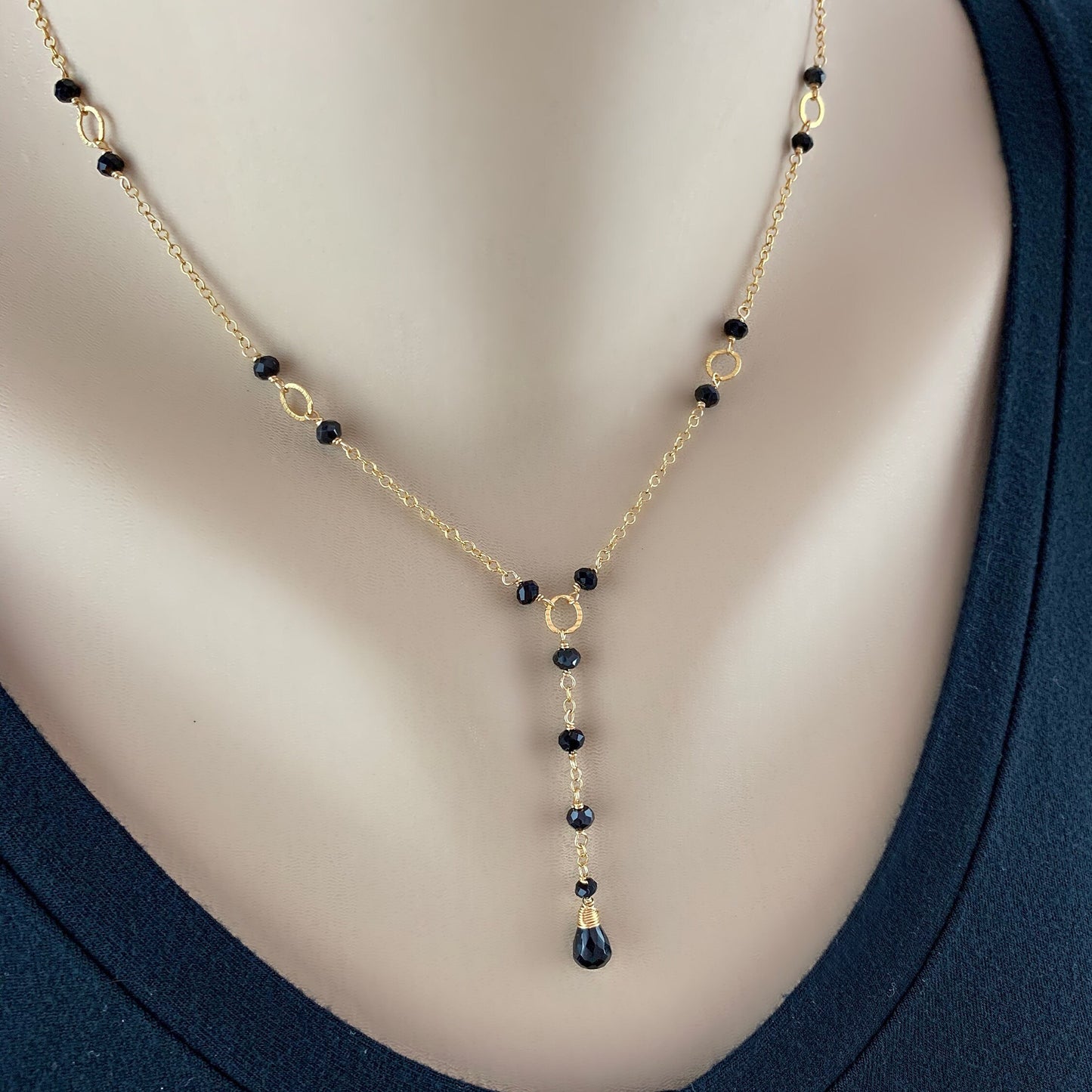 Black Y Necklace,Black and Gold Lariat,Delicate Women Necklace,Necklace for Women,Drop Necklace,Gold Y Necklace,Gemstone Necklace