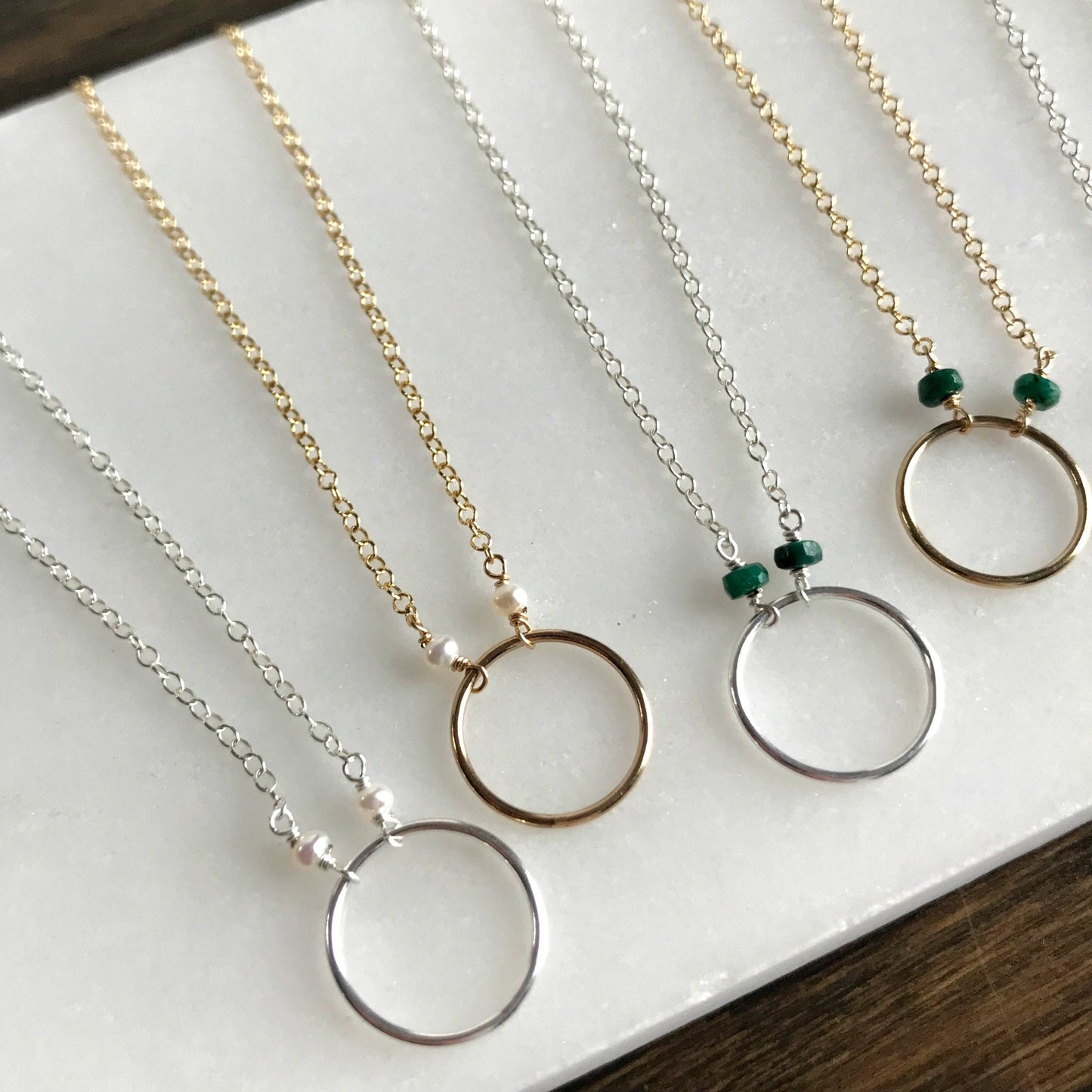 Emerald Necklace May Birthstone Pearl Necklace Circle Necklace Ring Necklace Simple Necklace Gold Necklace Silver necklace karma Necklace