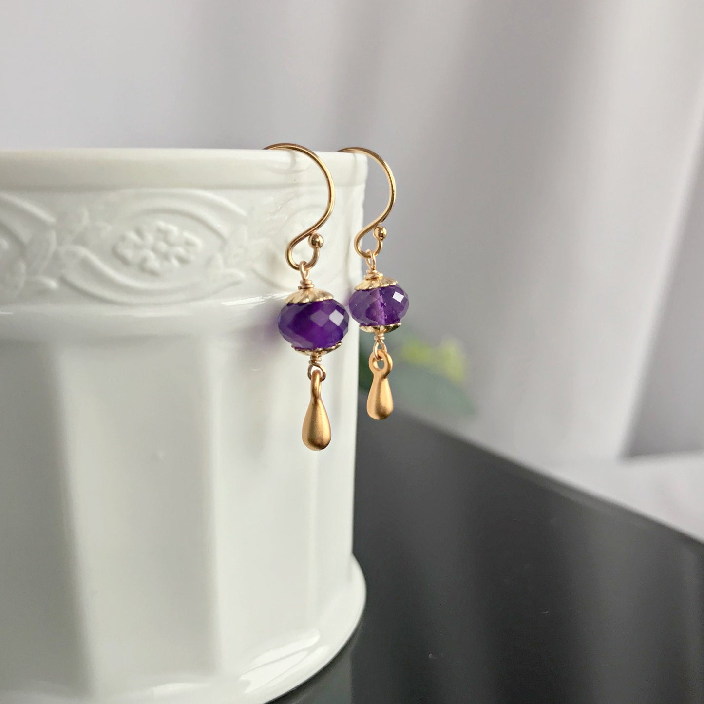 Amethyst Earrings February Birthstone Gemstone Earrings Delicate Earrings Gold Earrings Silver Earrings Gold Gift for Mom Gift for her