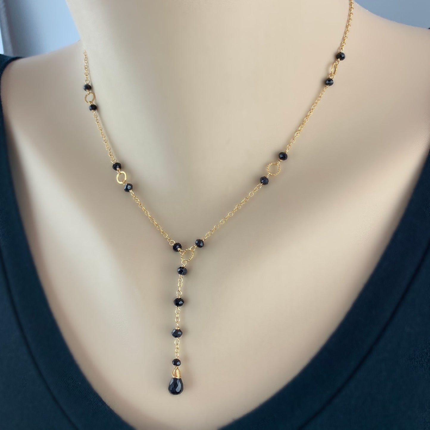 Black Y Necklace,Black and Gold Lariat,Delicate Women Necklace,Necklace for Women,Drop Necklace,Gold Y Necklace,Gemstone Necklace