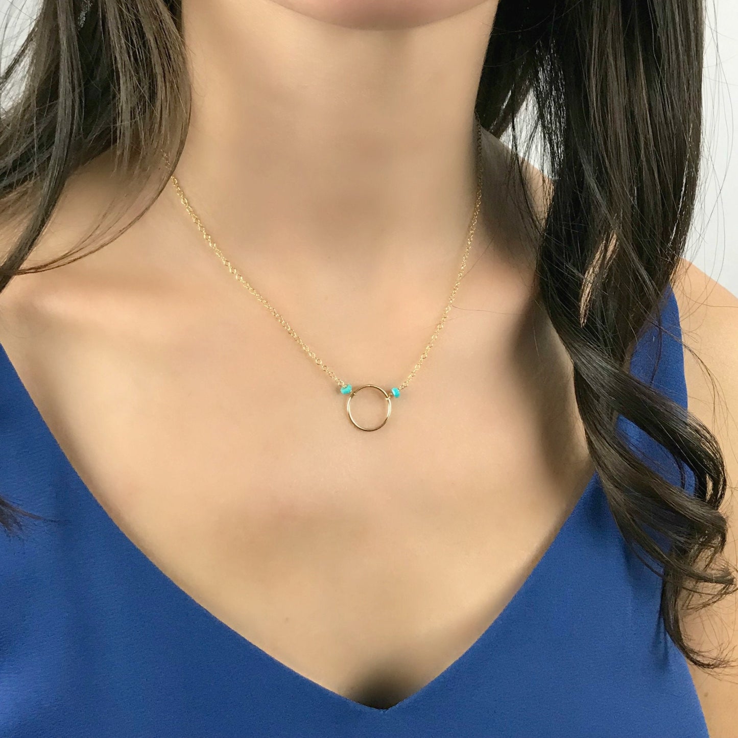 Turquoise Circle Necklace, Blue Delicate Necklace,Karma Necklace,Minimalist Layering Necklace, Eternity Necklace, Dainty Infinity Necklace
